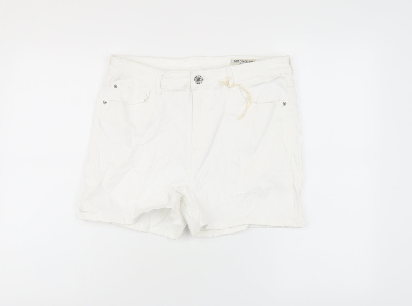 Marks and Womens White Cotton Hot Pants Shorts Size 14 L4 in Regular Button