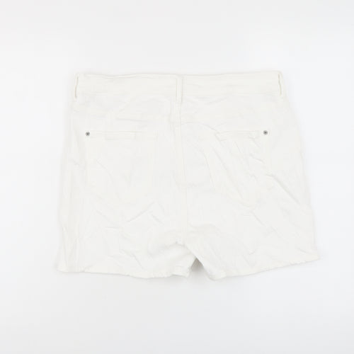 Marks and Womens White Cotton Hot Pants Shorts Size 14 L4 in Regular Button