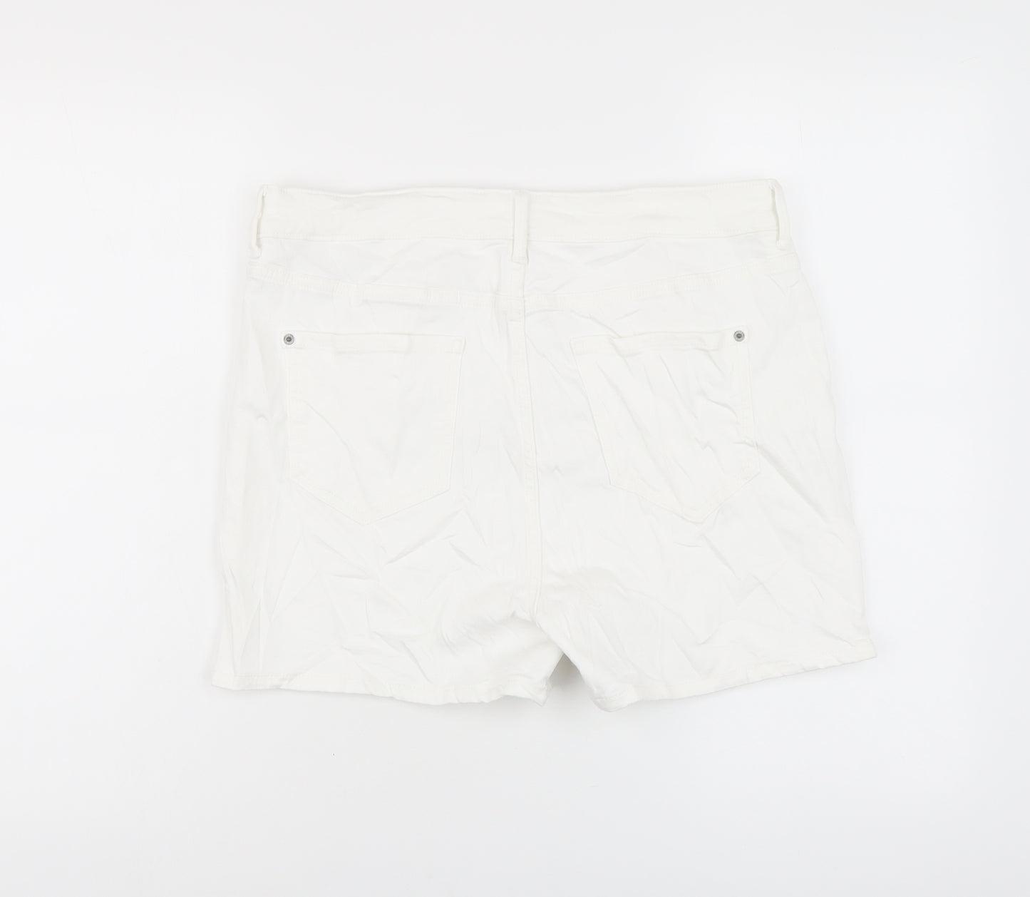 Marks and Womens White Cotton Hot Pants Shorts Size 14 L4 in Regular Button