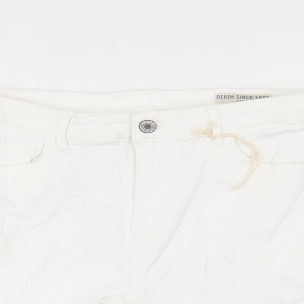 Marks and Womens White Cotton Hot Pants Shorts Size 14 L4 in Regular Button