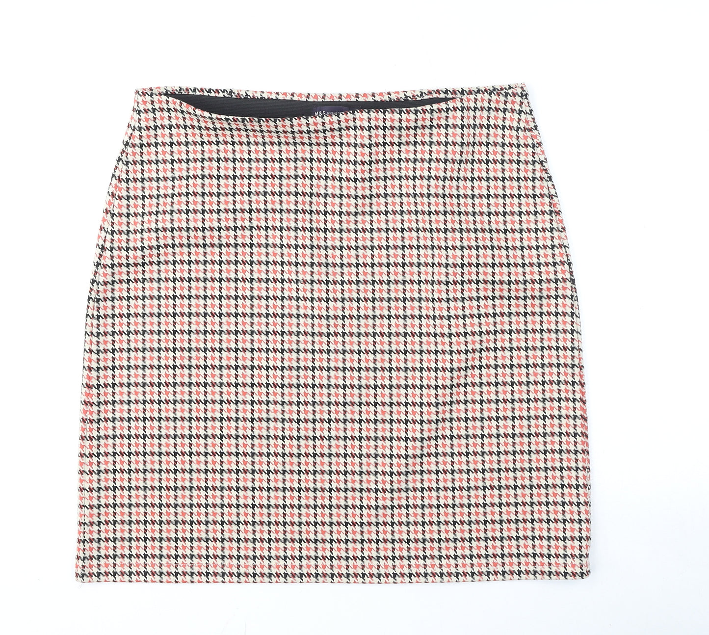 Marks and Spencer Womens Multicoloured Plaid Polyester A-Line Skirt Size 14 - Houndstooth