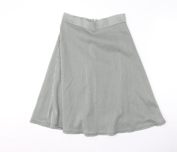 Topshop Womens White Geometric Polyester Flare Skirt Size 12 Zip