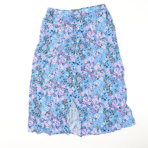 Marks and Spencer Womens Blue Floral Viscose Flare Skirt Size 12