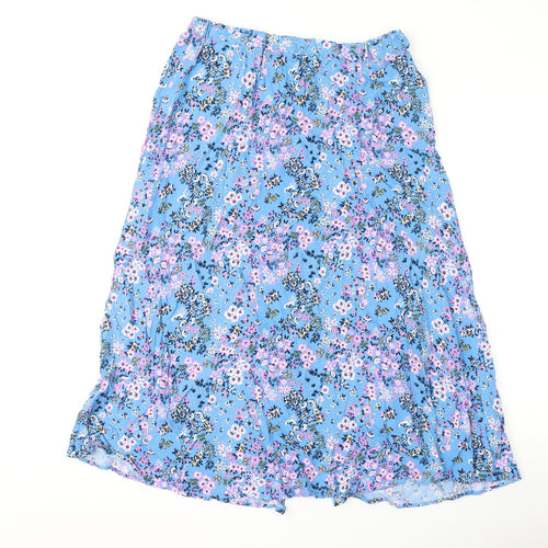 Marks and Spencer Womens Blue Floral Viscose Flare Skirt Size 12