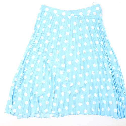 Marks and Spencer Womens Blue Polka Dot Polyester Pleated Skirt Size 18