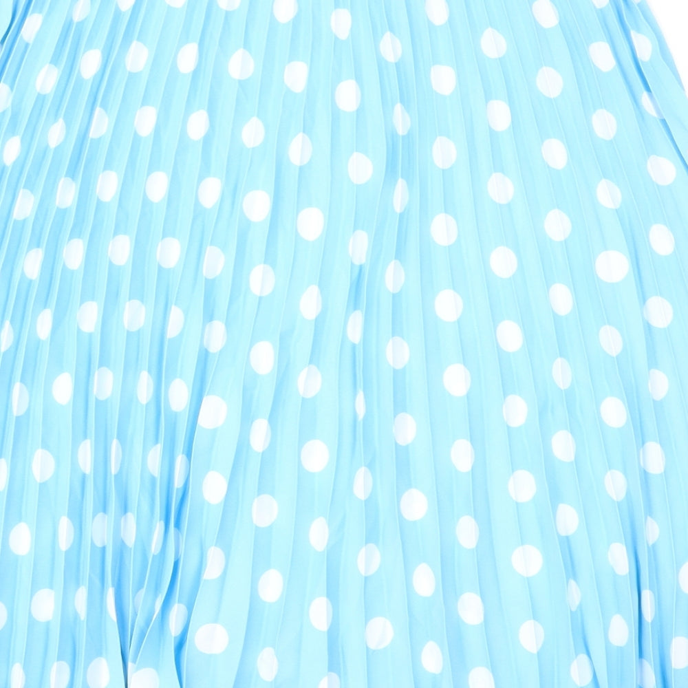 Marks and Spencer Womens Blue Polka Dot Polyester Pleated Skirt Size 18