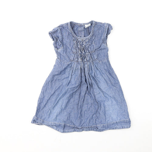 Mini Club Girls Blue Cotton A-Line Size 3-4 Years Round Neck Button