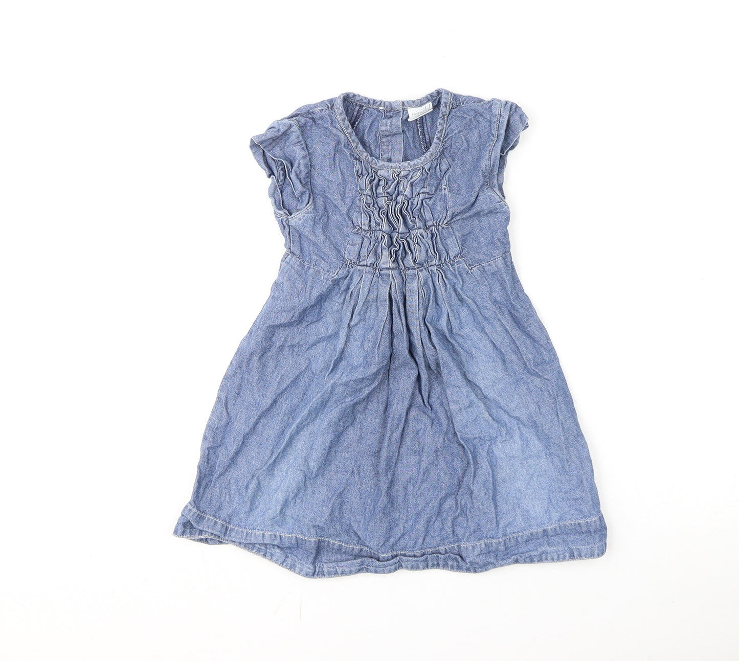 Mini Club Girls Blue Cotton A-Line Size 3-4 Years Round Neck Button