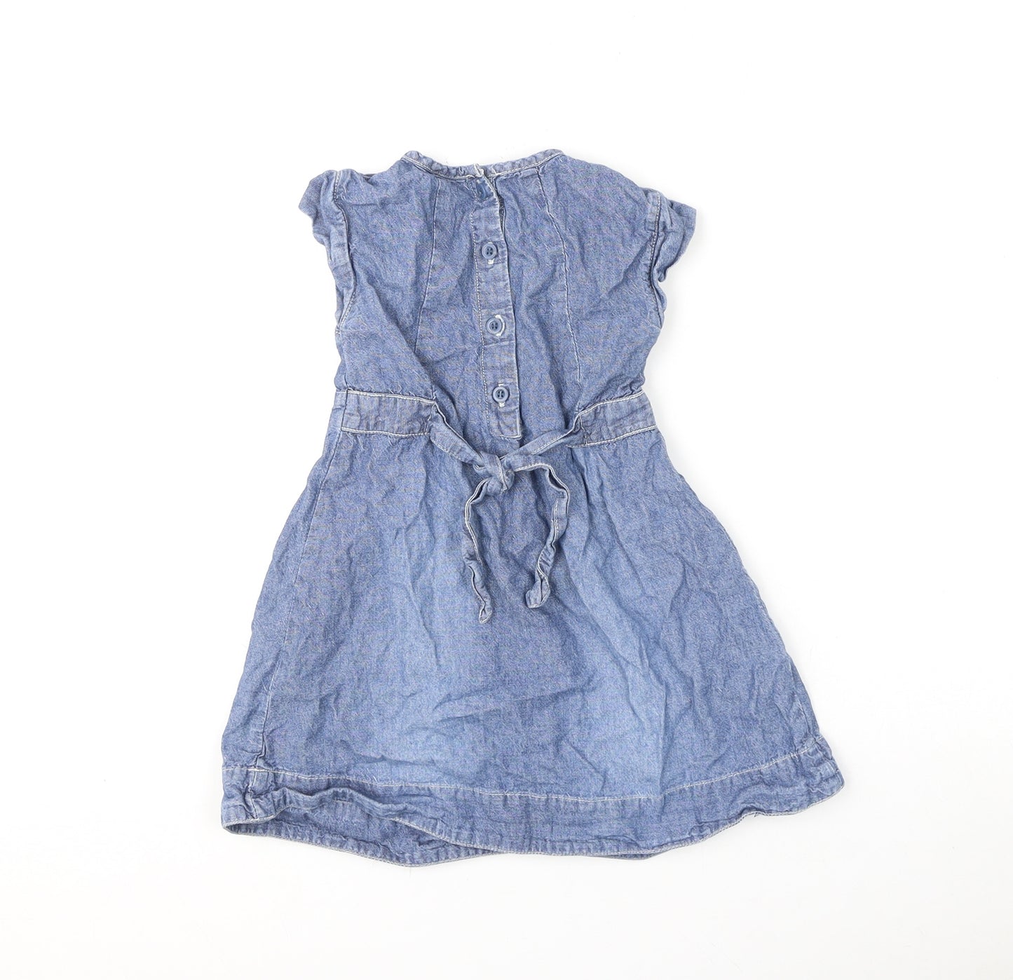 Mini Club Girls Blue Cotton A-Line Size 3-4 Years Round Neck Button