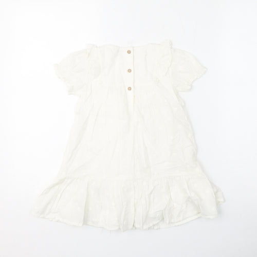 Marks and Spencer Girls Ivory Polka Dot 100% Cotton A-Line Size 2-3 Years Round Neck Button