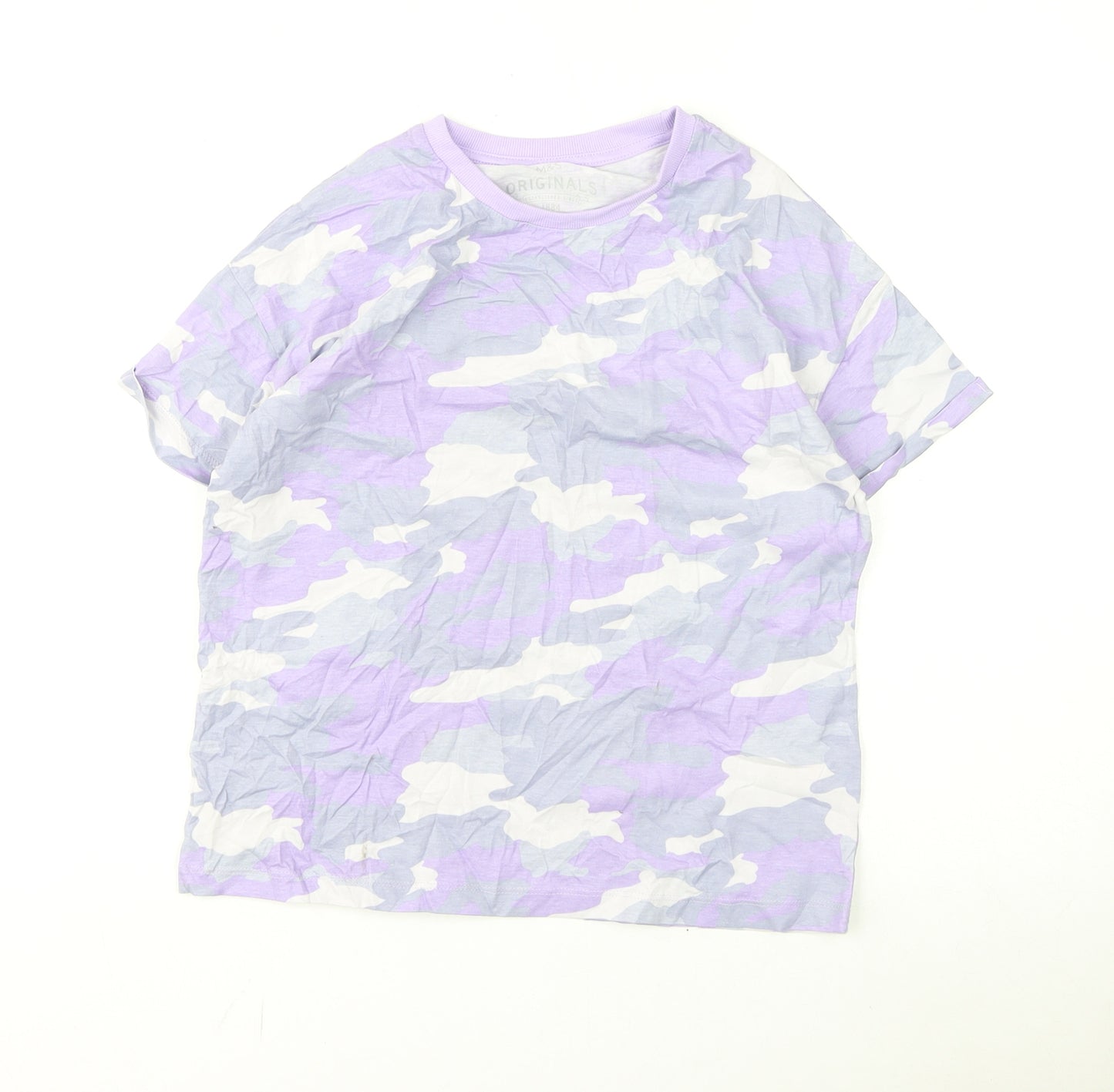 Marks and Spencer Boys Purple Camouflage Cotton Basic T-Shirt Size 11-12 Years Round Neck Pullover