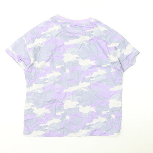 Marks and Spencer Boys Purple Camouflage Cotton Basic T-Shirt Size 11-12 Years Round Neck Pullover