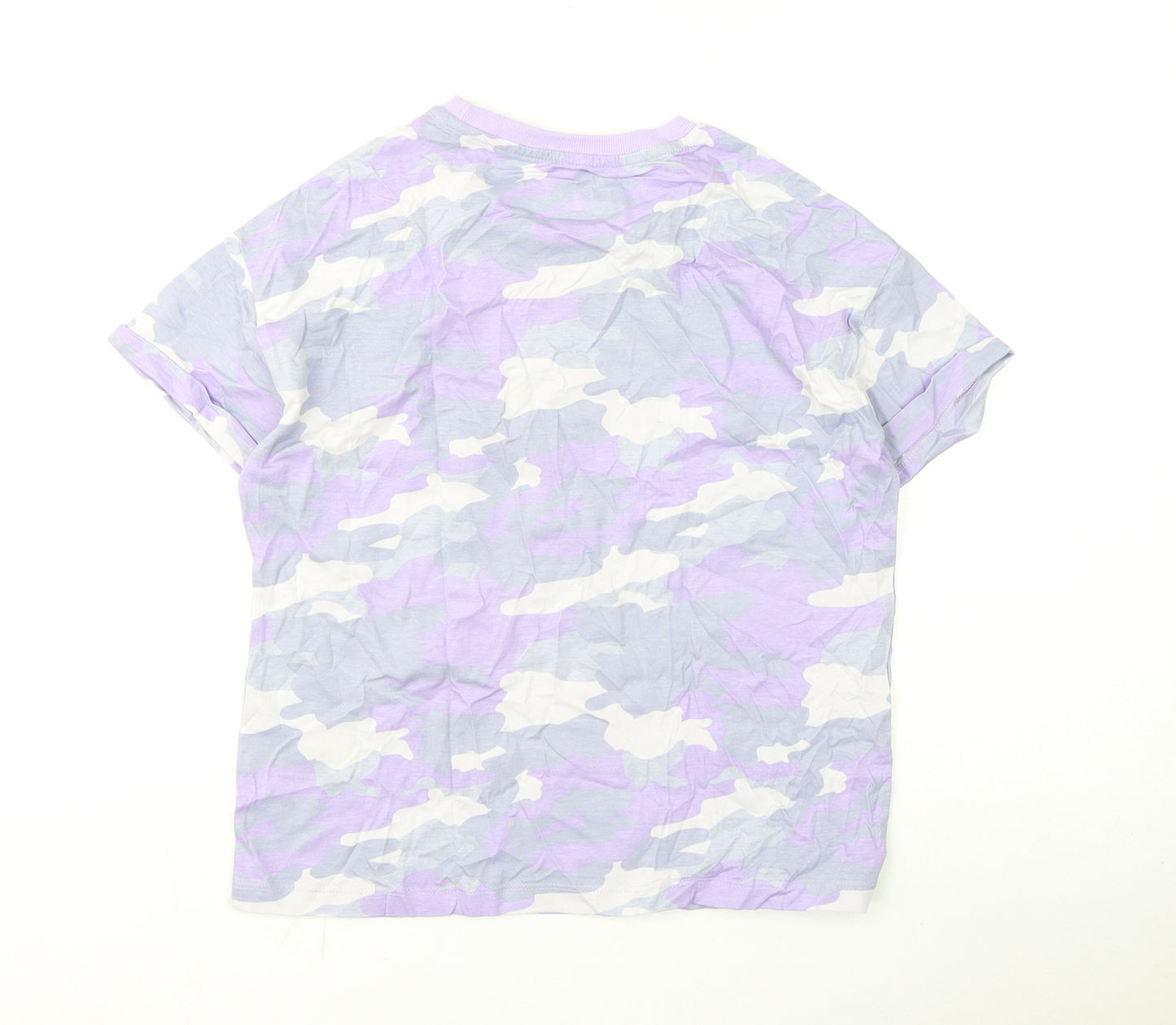 Marks and Spencer Boys Purple Camouflage Cotton Basic T-Shirt Size 11-12 Years Round Neck Pullover