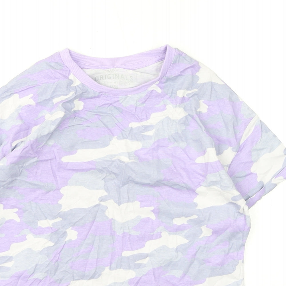 Marks and Spencer Boys Purple Camouflage Cotton Basic T-Shirt Size 11-12 Years Round Neck Pullover