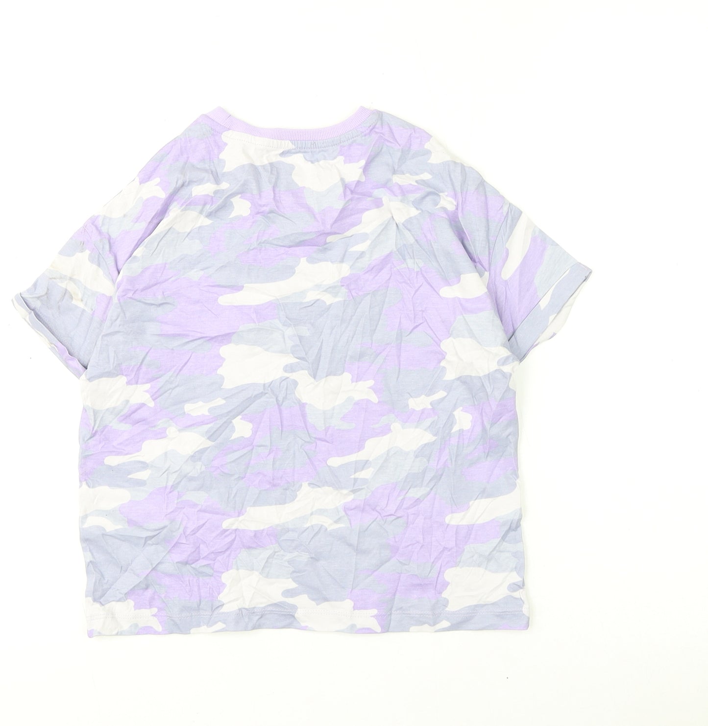 Marks and Spencer Boys Purple Camouflage Cotton Basic T-Shirt Size 9-10 Years Round Neck Pullover