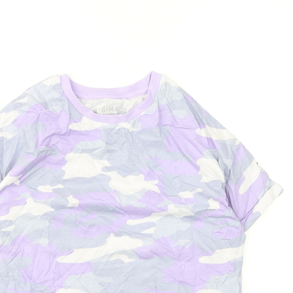 Marks and Spencer Boys Purple Camouflage Cotton Basic T-Shirt Size 9-10 Years Round Neck Pullover