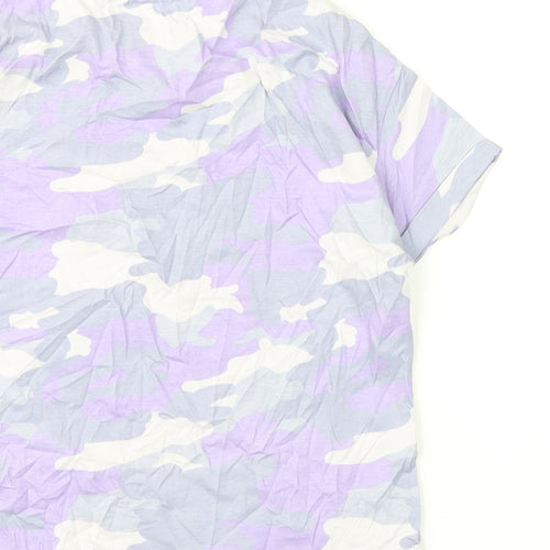 Marks and Spencer Boys Purple Camouflage Cotton Basic T-Shirt Size 9-10 Years Round Neck Pullover