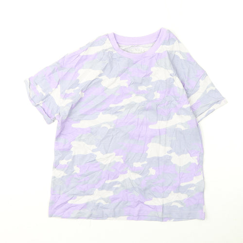 Marks and Spencer Boys Purple Camouflage Cotton Basic T-Shirt Size 10-11 Years Round Neck Pullover