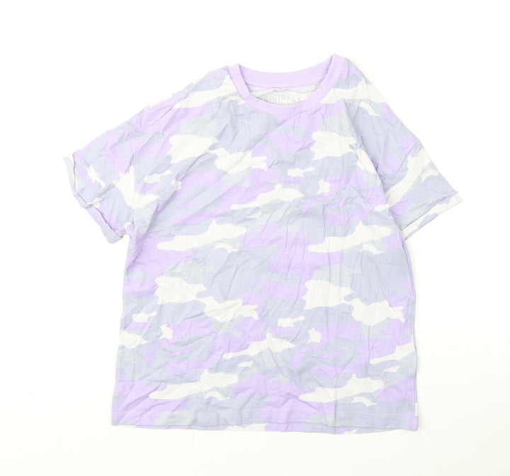 Marks and Spencer Boys Purple Camouflage Cotton Basic T-Shirt Size 10-11 Years Round Neck Pullover