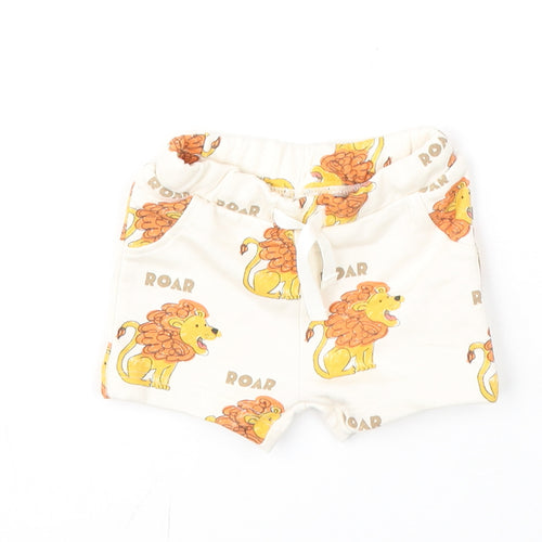 Marks and Spencer Boys Ivory Geometric Cotton Cropped Trousers Size 0-3 Months Drawstring - Shorts, Lion, Roar