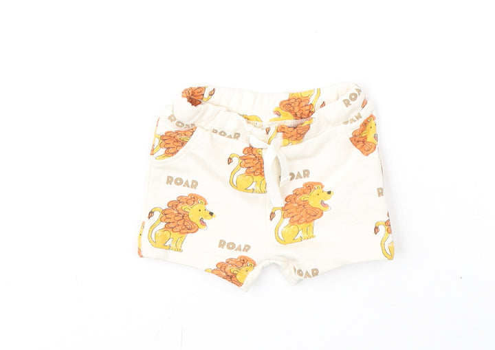 Marks and Spencer Boys Ivory Geometric Cotton Cropped Trousers Size 0-3 Months Drawstring - Shorts, Lion, Roar