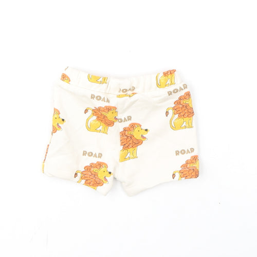 Marks and Spencer Boys Ivory Geometric Cotton Cropped Trousers Size 0-3 Months Drawstring - Shorts, Lion, Roar