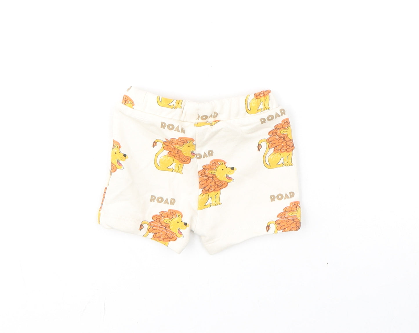 Marks and Spencer Boys Ivory Geometric Cotton Cropped Trousers Size 0-3 Months Drawstring - Shorts, Lion, Roar