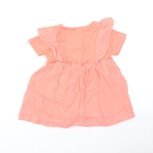 Marks and Spencer Girls Pink Cotton A-Line Size 3-4 Years Round Neck Button - Ruffles
