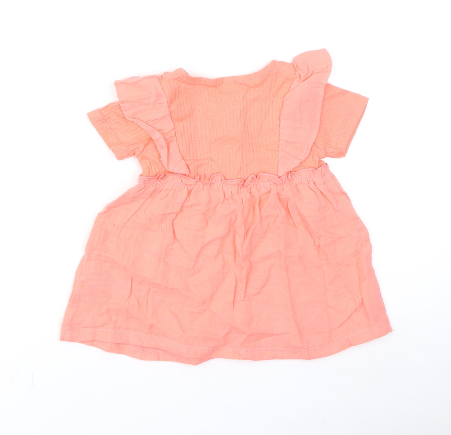 Marks and Spencer Girls Pink Cotton A-Line Size 3-4 Years Round Neck Button - Ruffles