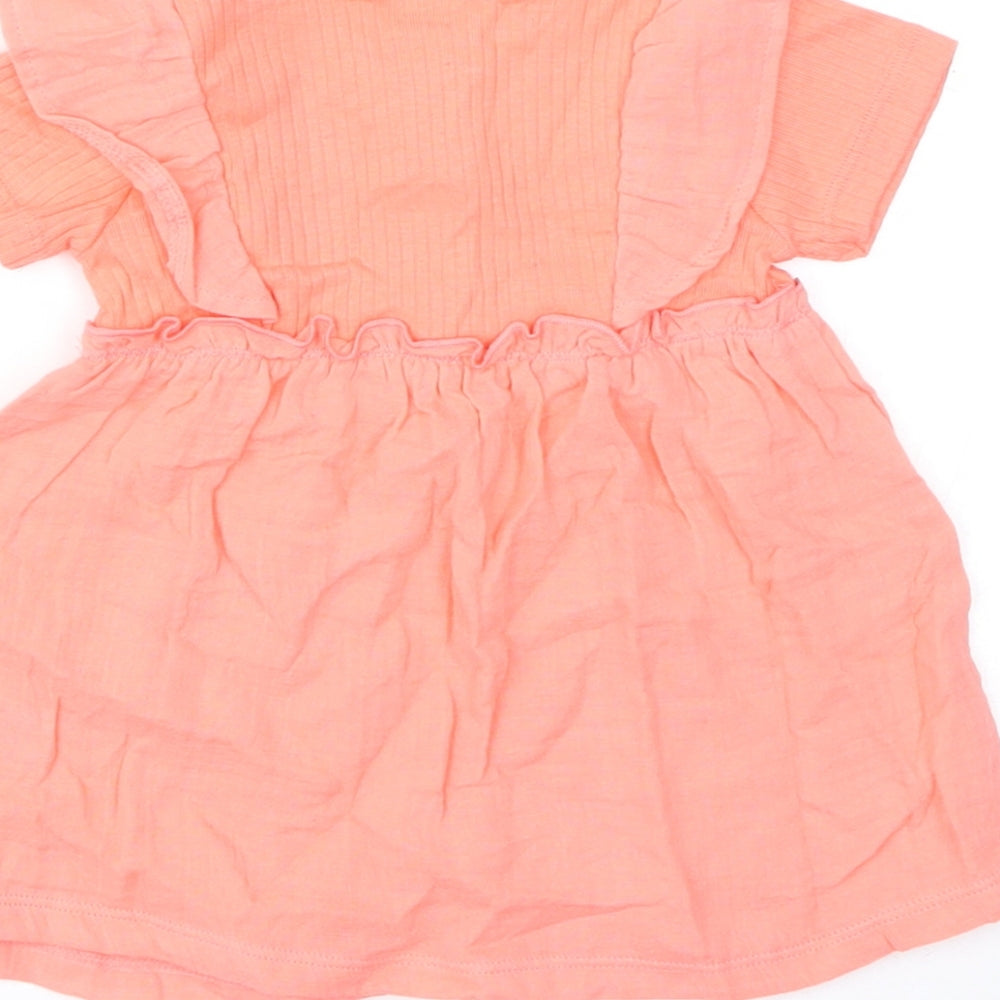 Marks and Spencer Girls Pink Cotton A-Line Size 3-4 Years Round Neck Button - Ruffles