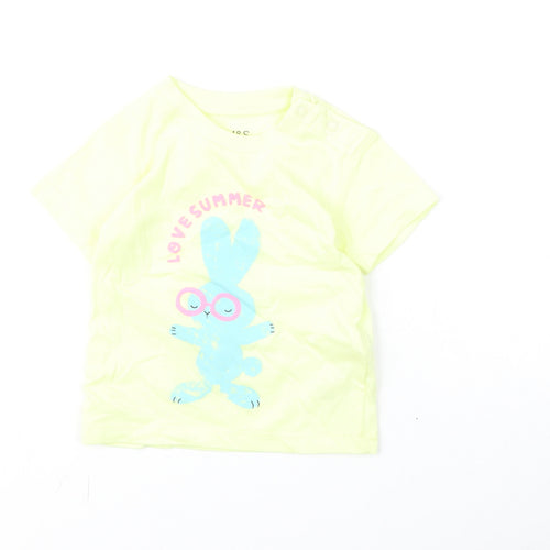 Marks and Spencer Girls Yellow Cotton Basic T-Shirt Size 3-6 Months Round Neck Snap - Bunny, Love Summer