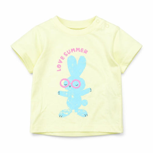 Marks and Spencer Girls Yellow Cotton Basic T-Shirt Size 3-6 Months Round Neck Snap - Bunny, Love Summer
