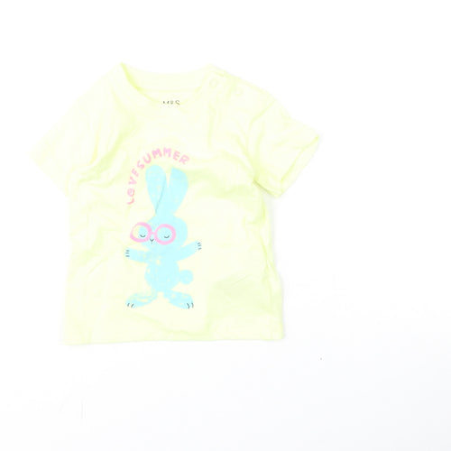 Marks and Spencer Girls Yellow Cotton Basic T-Shirt Size 3-6 Months Round Neck Snap - Bunny, Love Summer
