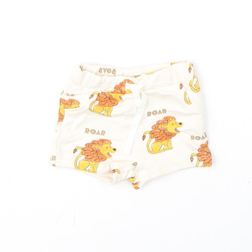 Marks and Spencer Boys Ivory Geometric Cotton Cropped Trousers Size 0-3 Months Drawstring - Shorts, Lion, Roar