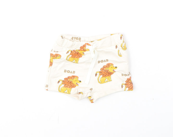 Marks and Spencer Boys Ivory Geometric Cotton Cropped Trousers Size 0-3 Months Drawstring - Shorts, Lion, Roar