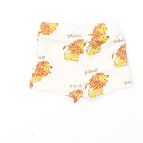 Marks and Spencer Boys Ivory Geometric Cotton Cropped Trousers Size 0-3 Months Drawstring - Shorts, Lion, Roar