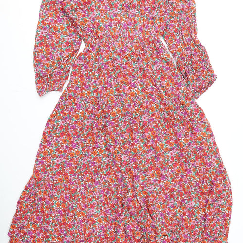 Marks and Spencer Womens Multicoloured Floral Viscose Fit & Flare Size 8 Off the Shoulder Pullover