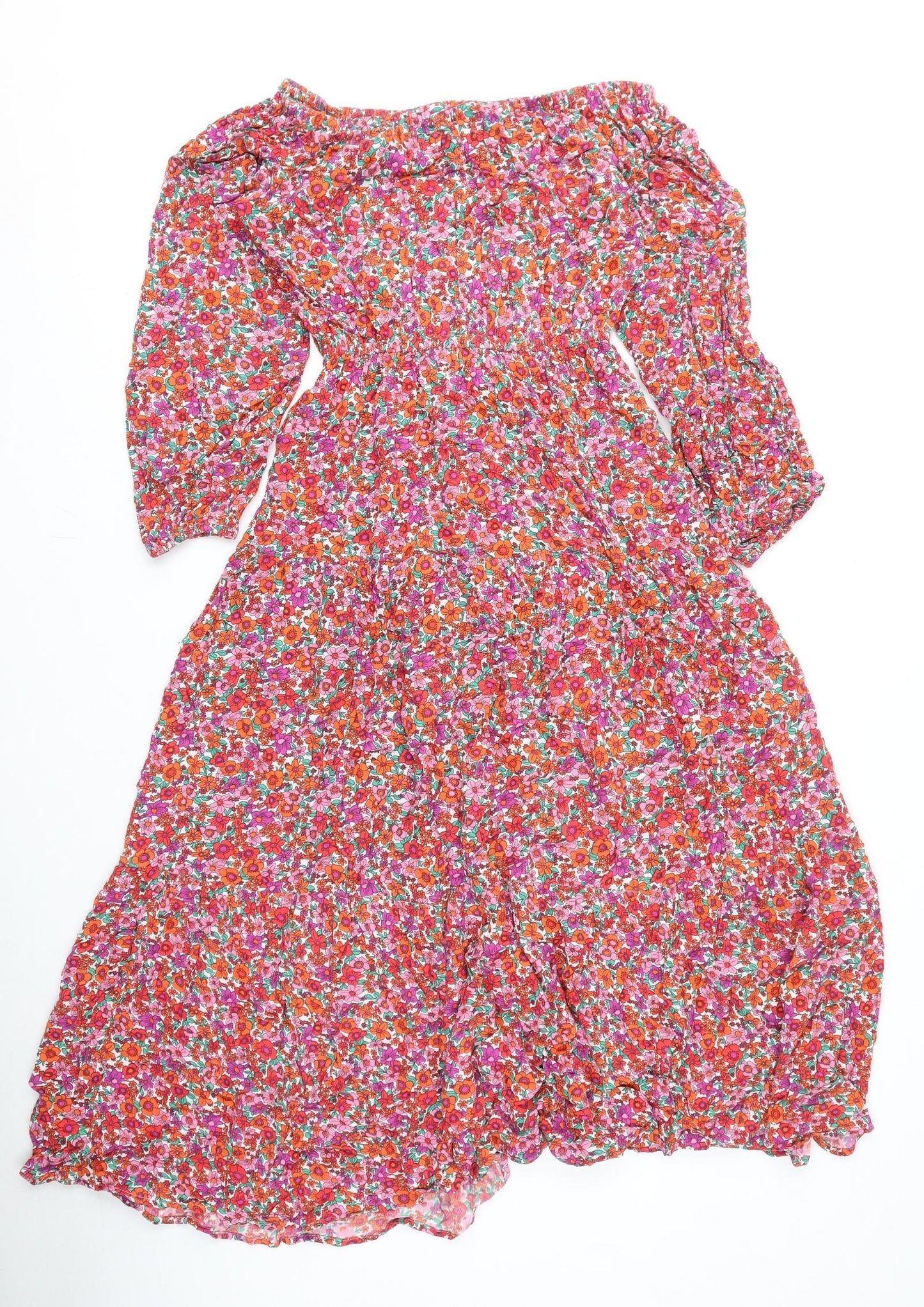Marks and Spencer Womens Multicoloured Floral Viscose Fit & Flare Size 8 Off the Shoulder Pullover