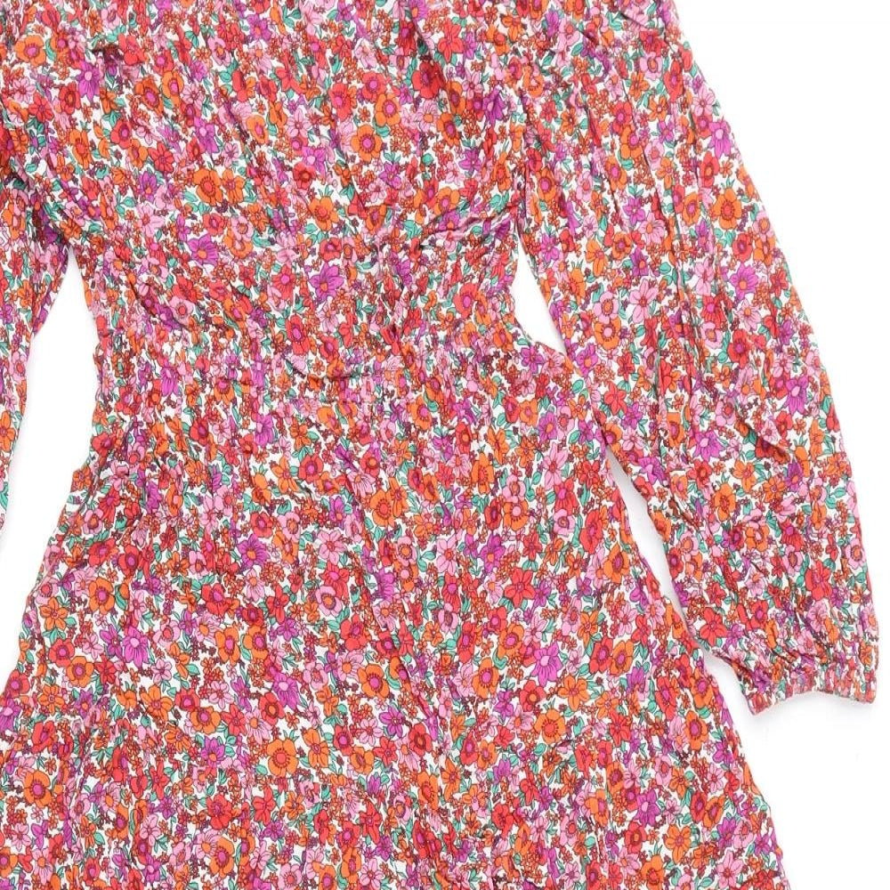 Marks and Spencer Womens Multicoloured Floral Viscose Fit & Flare Size 8 Off the Shoulder Pullover