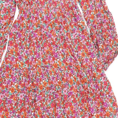 Marks and Spencer Womens Multicoloured Floral Viscose Fit & Flare Size 8 Off the Shoulder Pullover