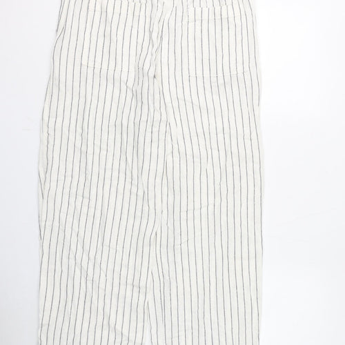 Marks and Spencer Womens White Striped Linen Trousers Size 14 L27 in Regular Drawstring
