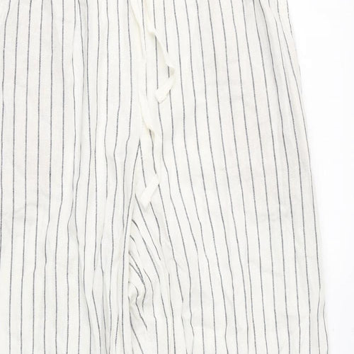 Marks and Spencer Womens White Striped Linen Trousers Size 14 L27 in Regular Drawstring