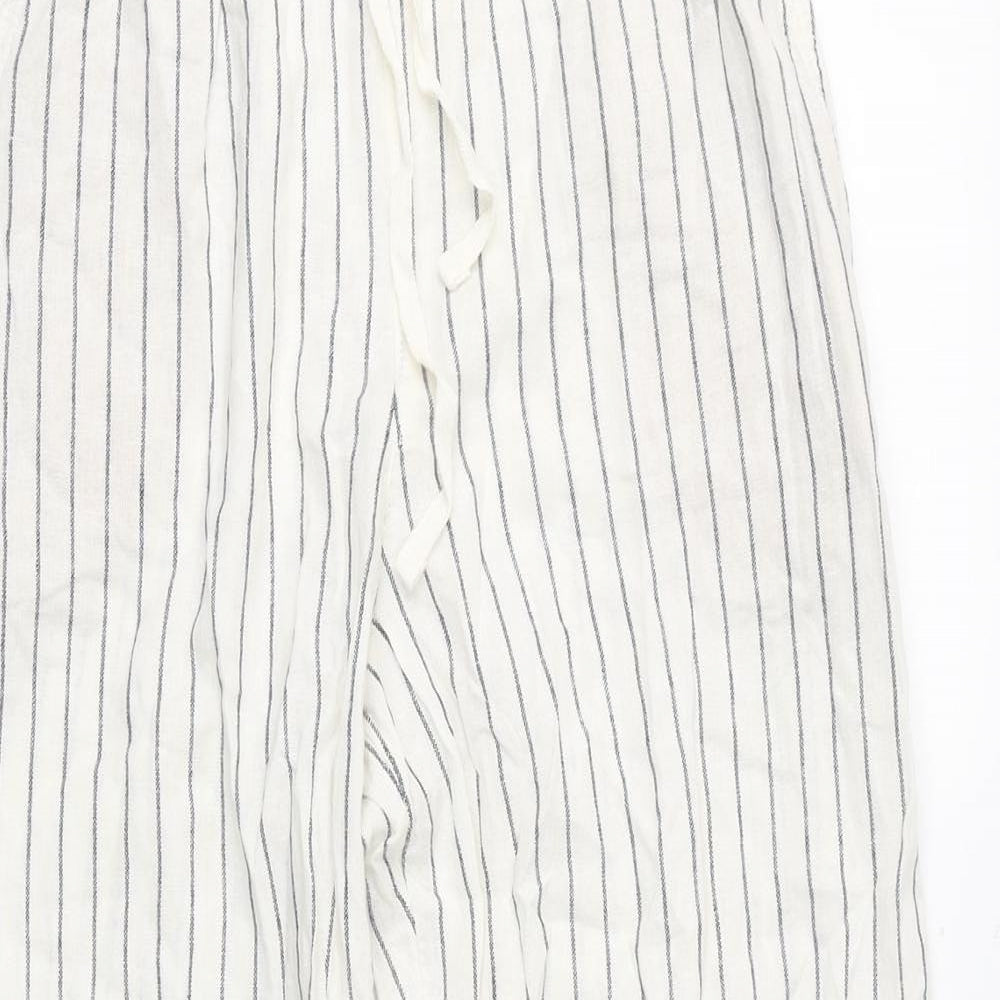 Marks and Spencer Womens White Striped Linen Trousers Size 14 L27 in Regular Drawstring