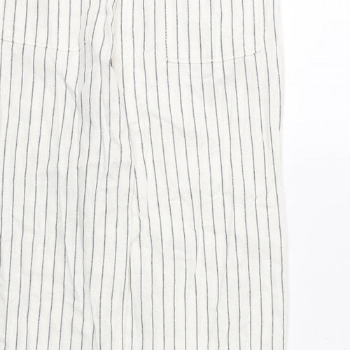 Marks and Spencer Womens White Striped Linen Trousers Size 14 L27 in Regular Drawstring