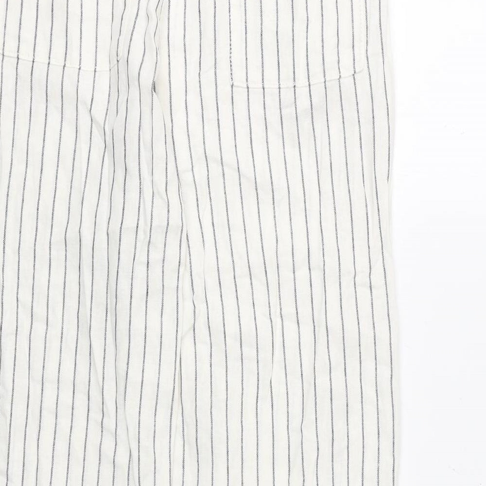 Marks and Spencer Womens White Striped Linen Trousers Size 14 L27 in Regular Drawstring