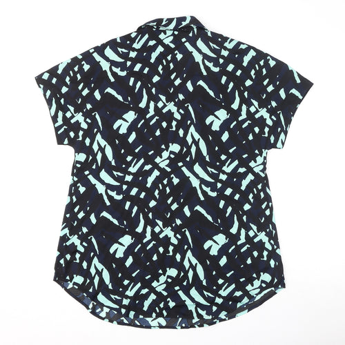 Marks and Spencer Womens Blue Geometric Polyester Basic Blouse Size 8 Collared