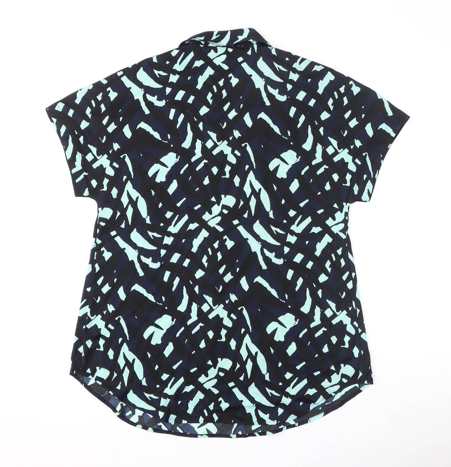 Marks and Spencer Womens Blue Geometric Polyester Basic Blouse Size 8 Collared