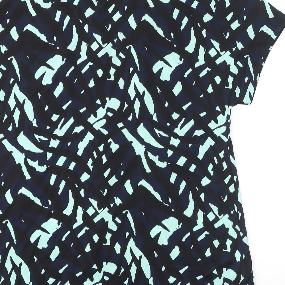 Marks and Spencer Womens Blue Geometric Polyester Basic Blouse Size 8 Collared