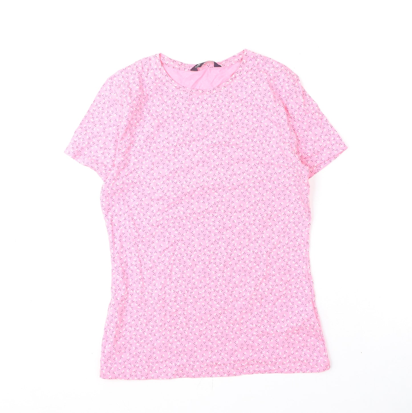 Marks and Spencer Womens Pink Floral Cotton Basic T-Shirt Size 10 Round Neck
