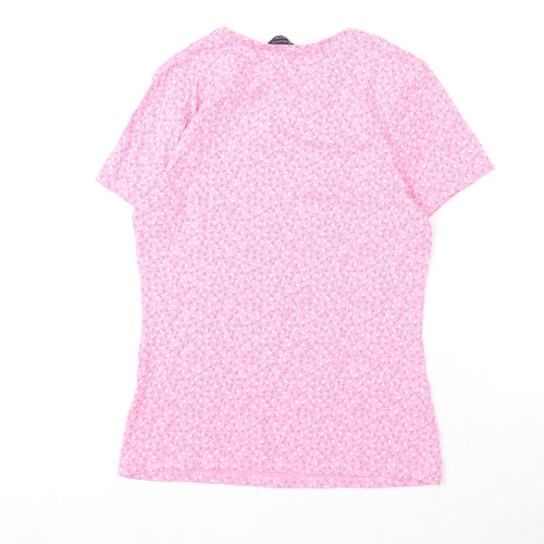 Marks and Spencer Womens Pink Floral Cotton Basic T-Shirt Size 10 Round Neck
